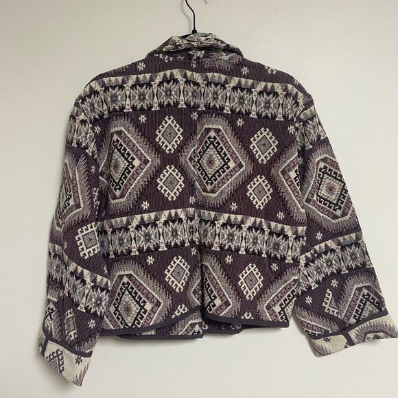 Vintage Flashback Cropped Jacket Western Boho Tapestry Purple Cream‎ Short Sz M - Picture 5 of 9
